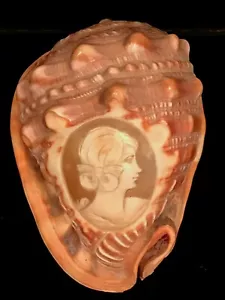 ANTIGUO CAMEO VICTORIANO TALLADO A MANO TALLA DE CÁSCARA COMPLETA DE MUJER JOVEN o NIÑA - Imagen 1 de 6