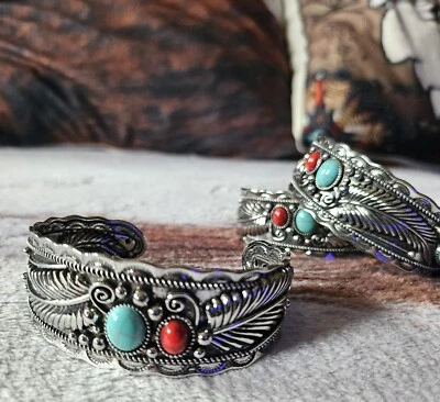 Armband Stil Türkis Druck Manschette Armreif Vintage Schmuck Little Big Horn - Bild 1 von 4