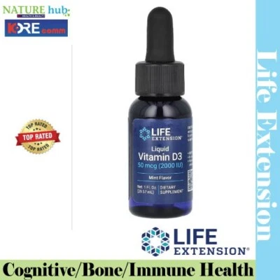 Life Extension, vitamina D3 líquida, menta, 1 fl oz (29,57 ml) Foto 1 de 3