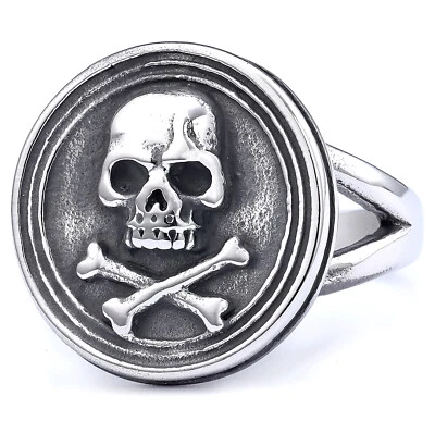 Anillo de sello calavera anillo para hombre acero inoxidable punk anillo personalidad de moda plateado Foto 1 de 3