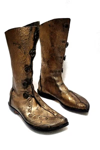 CYDWOQ Feather Leather Button Up Boots Gold Distressed, Women's Size US 6 - Picture 1 of 8