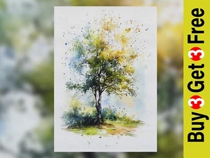 Serene Woodland Tree 5"x7" Print on Matte Paper | Tranquil Nature Watercolor - Picture 1 of 7