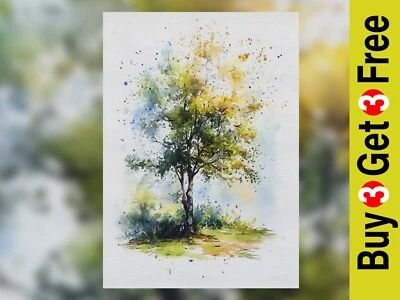 Serene Woodland Tree 5"x7" Print on Matte Paper | Tranquil Nature Watercolor - Image 1 of 4
