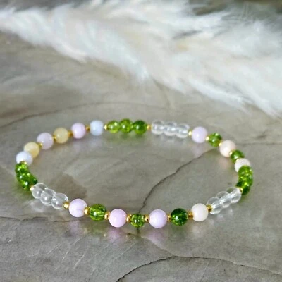 Peridot + Morganit und Bergkristall Perlenarmband Steine 4mm Länge 17cm - Bild 1 von 4