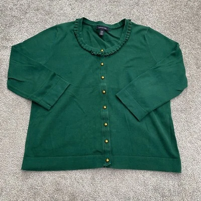 Lands' End Cardigan Sweater Womens Small Green Button Down Ruffle Knit Classic - Image 1 of 4