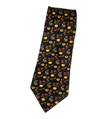 SALVATORE FERRAGAMO Corbata ITALIA Negro Limón Mosquito Floral W:3.7" Usada en Excelente Condición Foto 1 de 4