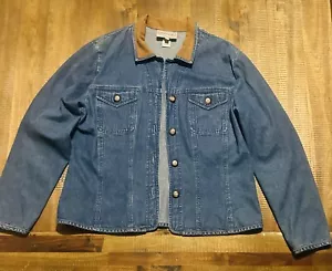 Vintage STONEBRIDGE DENIM WESTERN JEAN JACKET Shacket w/ SUEDE COLLAR Size Large - Picture 1 of 6
