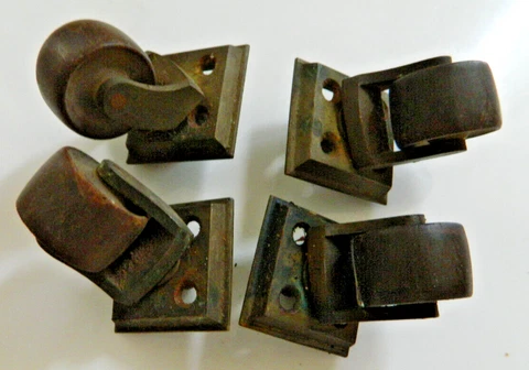 Set of 4 Antique Screw mount  Solid Cast Brass Furniture Casters Cover