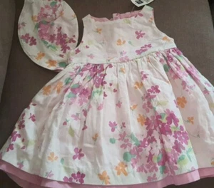 Baby Gap NWT LAVENDER Flowers Tank Dress with Matching Sun Hat LINEN SZ 3 6 mos - Picture 1 of 13