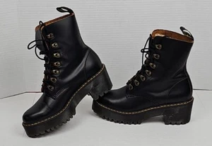 Dr. Martens Womens Leona Black Combat Boots Size 7 -Please Read, Has Small Flaws - Picture 1 of 16