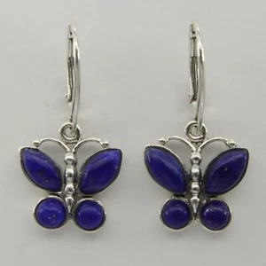 Pendientes de mariposa lapislázuli azul natural - palanca trasera de plata esterlina 925 #9e - Imagen 1 de 3