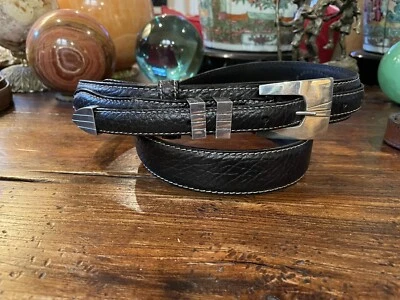 Navajo Pawn James Reid Dgn Sterling Silver Belt Buckle 42-44-1.3/8”-.75”Nu🦬✅ - Image 1 of 4