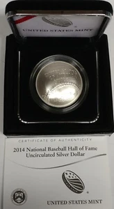 2014-P Baseball Hall of Fame Gedenkmünze Stempelglanz Silber Dollar 1 $ Box & COA - Bild 1 von 3