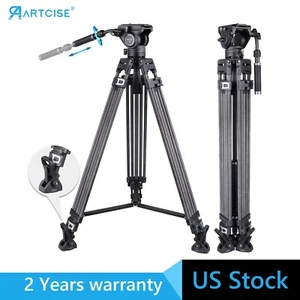 Carbon Fiber Video Tripod with Fluid Drag Pan Head Heavy Duty Camera Tripod - Picture 1 of 10