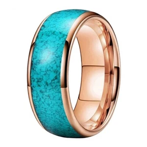 4/8MM Men Women Tungsten Carbide Ring Band Crushed Turquoise Inlay Dome Ring - Picture 1 of 16