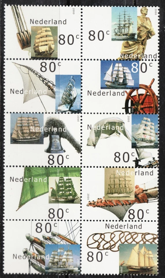 2000 Netherlands Sc #1054 a-j - Tall Sailing Ships - MNH block of 10 Cv $9 - image 1 of 1