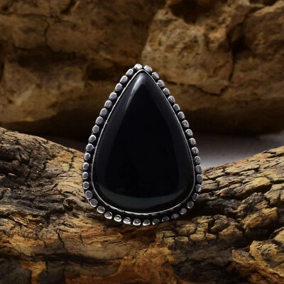 Sorprendente Ónice Negro Gema 925 Plata de Ley Hecho a Mano Anillo Todo Talla - Imagen 1 de 3