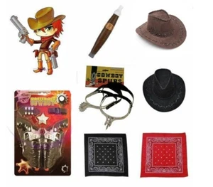 NEU HERREN COWBOY BANDANA MÜTZE SPORN ZIGARRENABZEICHEN WILD WEST JOHN WAYNE SCHICKES KLEID - Bild 1 von 7