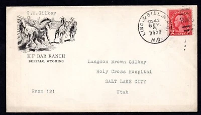 US 1929 ADVERTISING H.F. BAR HORSE RANCH BUFFALO, WYOMING POSTED ON RAILROAD - Image 1 of 2