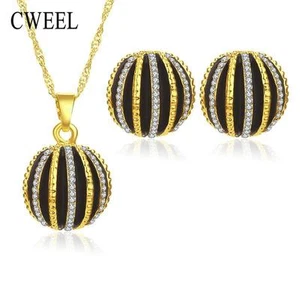Gold Plated Beads with Crystal Ball Jewelry Set - Picture 1 of 5