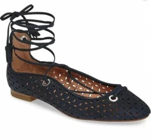 HALOGEN Perforated Suede Lasercut Lace Up Ballet Flats Shoes Size 9.5 Dark Blue - Picture 1 of 9