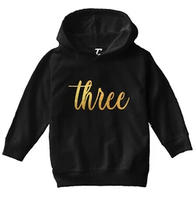 Gold Foil Birthday - Three Party Present Fun Years Old Toddler/Youth Hoodie - Picture 1 of 12