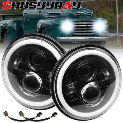 Pair 7" Inch Round LED Headlights DRL for Ford F1 1948 1949 1950 1951 1952 A++ - Image 1 of 4