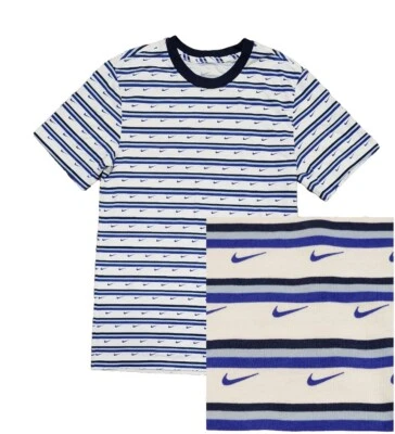 Camiseta Nike Swoosh Logo Estampado Completo Rayas Blanco Azul Gris S Foto 1 de 4