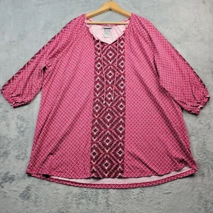 Blusa para mujer Catherines talla 2X boho campesina ojo de cerradura corbata escote  - Imagen 1 de 9