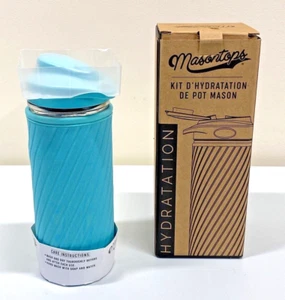MASONTOPS Mason Jar Kit de Hidratación Botella de Agua de Vidrio Verde Azulado Cubierta de Neopreno Nuevo 2cp - Imagen 1 de 12