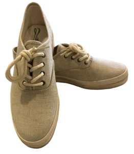 Aerosoles Steppin Out Beige Canvas Lace Up Oxfords/White Soles Womens Size 8.5 - Picture 1 of 9