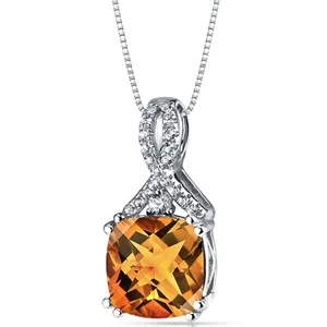14K White Gold Citrine Pendant Ribbon Design Cushion Cut 2.75 Carats - Picture 1 of 3