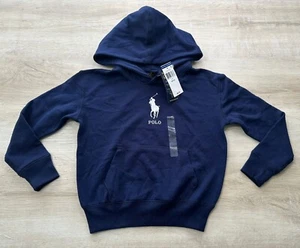 NWT Polo Ralph Lauren Hoodie Kids Navy Blue S(7) White Big Pony Logo - Picture 1 of 5