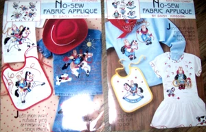 2 Vtg NEW-IN-PACKAGE Daisy Kingdom No-Sew Fabric Applique Sets Cowboy RABBITS - Picture 1 of 4