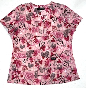 Women's Scrub Top Koi Basics Pink Hearts Medium Polyester Spandex - Picture 1 of 3