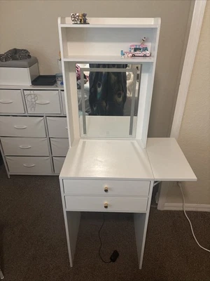 Juego de Escritorio Tocador Pequeño con 3 Espejos Iluminados Ajustables con Panel Plegable Blanco Foto 1 de 4