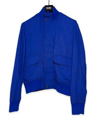 BALLY Switzerland SS16 Runway Linen–Viscose Blue Bomber Jacket (IT 48 /M) $1,150 - Image 1 of 4