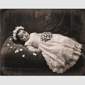 Antique Photo Post Mortem Baby Child Funeral Flowers Victorian Little Girl - Picture 1 of 1