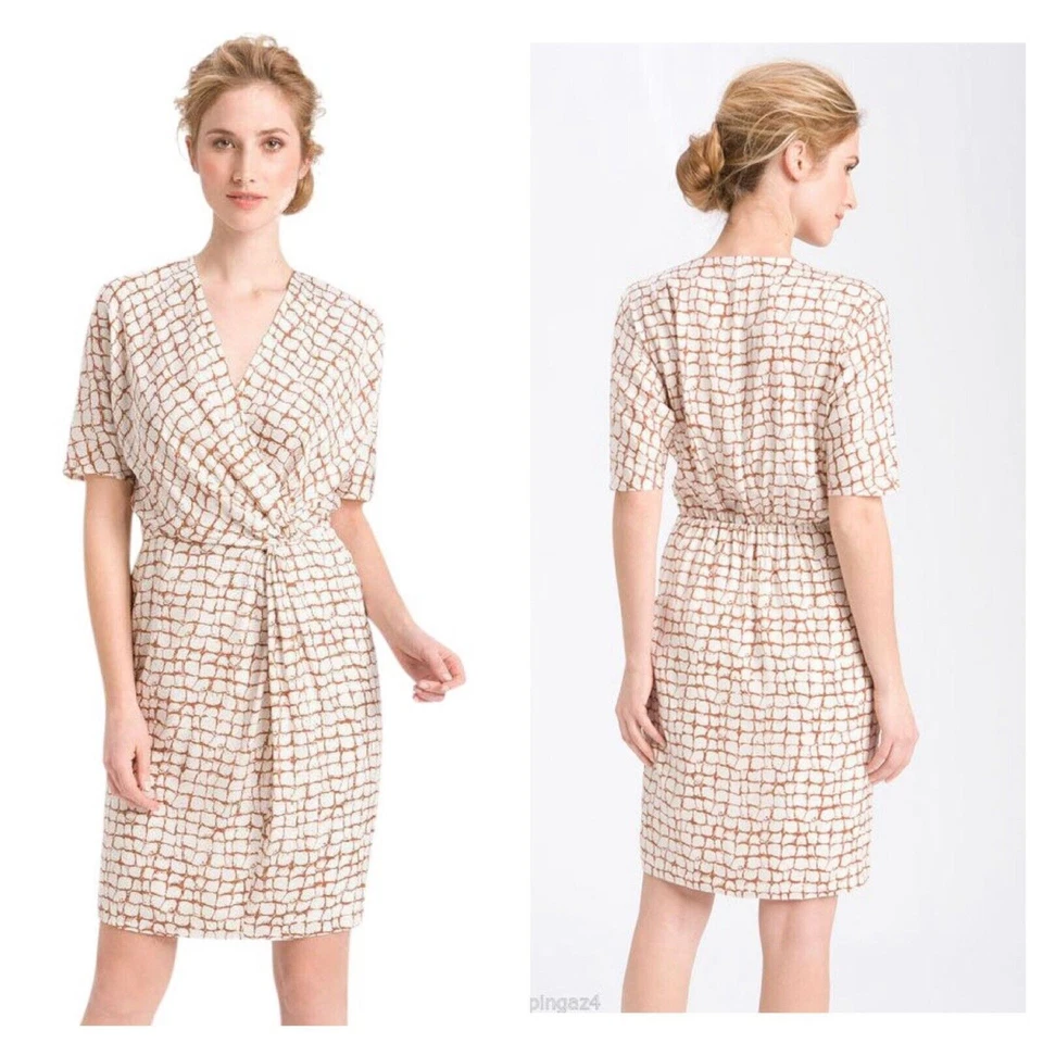 Classiques Entier Silk Dress Faux Wrap Dress Knee Length Dress Women 4 Ivory  - Image 1 of 4