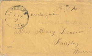 Stampless,PATTERSON,CAL.,MS.PAID 10, to Fairplay,Wisconson. Rare.Cover complete. - Picture 1 of 1