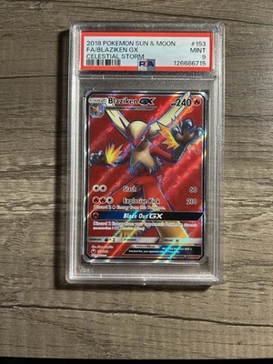 2018 POKEMON SUN & MOON FA/BLAZIKEN GX CELESTIAL STORM PSA 9 - Image 1 of 2