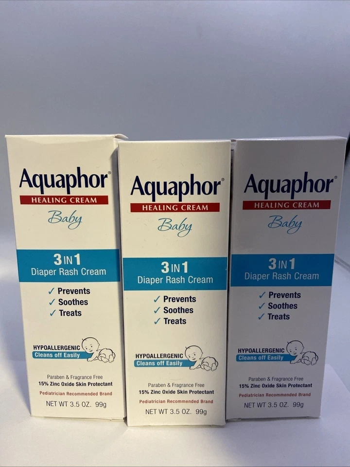 3X Aquaphor Healing Cream Baby 3 in 1 Diaper Rash Cream, 3.5 Oz Free Shipping!! - Image 1 of 1