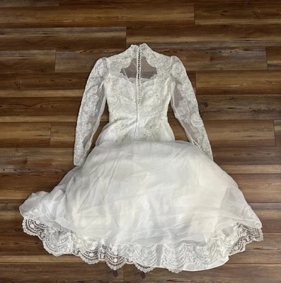 Vintage Wedding Dress Satin/Lace/Pearl Beaded-1980’s US Size 6 Approx Keepsake - Image 1 of 4
