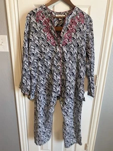 Oscar de la Renta Pijama Manga Larga Pantalones Bordados Cebra Suave Para Mujer Grande - Imagen 1 de 12