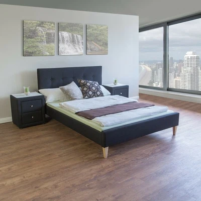 Lit en Tissu Double Rembourré Cadre de Sommier à Lattes 140x200 cm Homestyle4u - Photo 1/4