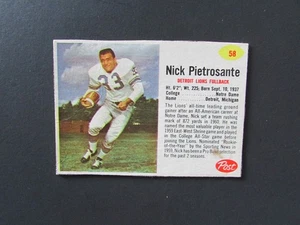 1962 Post Cereal Football Hand Cut Card #58 Nick Pietrosante - Picture 1 of 3
