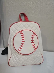 Betsey Johnson Luv Baseball Backpack Purse Tote White Red Pouch Zip Close - Picture 1 of 9