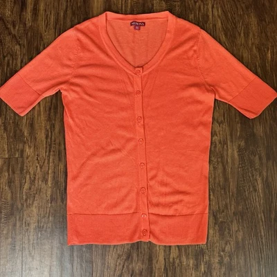 Cárdigan suéter Merona manga corta botón delantero naranja para mujer pequeño clásico Foto 1 de 4