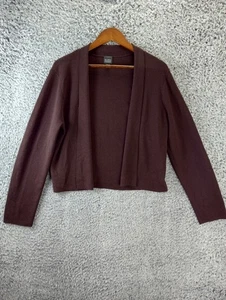 Cárdigan Suéter Eileen Fisher Mujer L Marrón Hilo Italiano Lana Frente Abierto Corto - Imagen 1 de 9