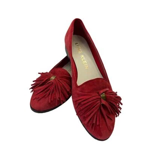 Anne Klein AK Dixie Red Suede Tassel Bow Loafers Women's Size 8 M - Picture 1 of 11